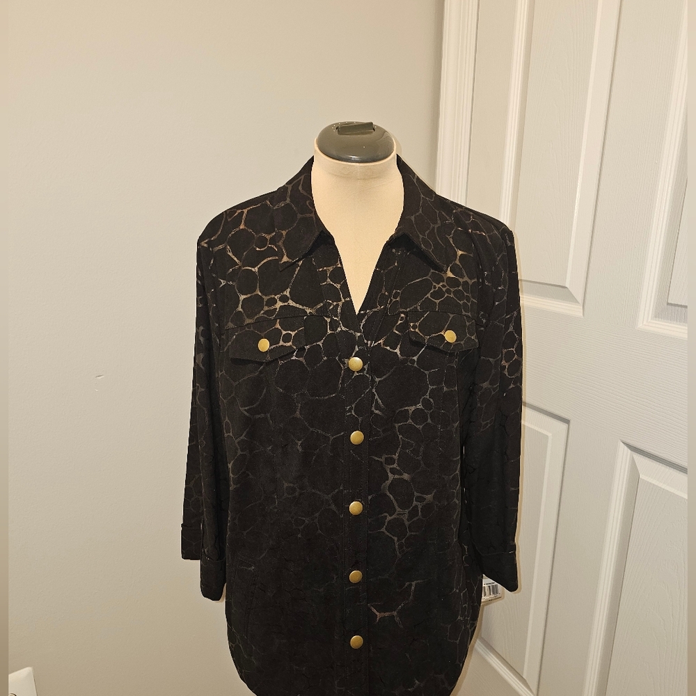 JM Collection NWT Black and Gold  Jacket With Snap Buttons Sz 12